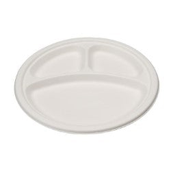 10” Compostable Sugarcane Plate – 3 Compartment