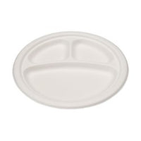 9” Compostable Sugarcane Plate – 3 Compartment