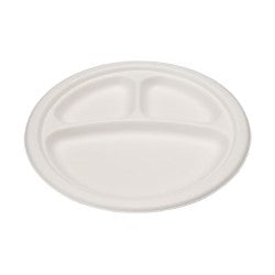 9” Compostable Sugarcane Plate – 3 Compartment