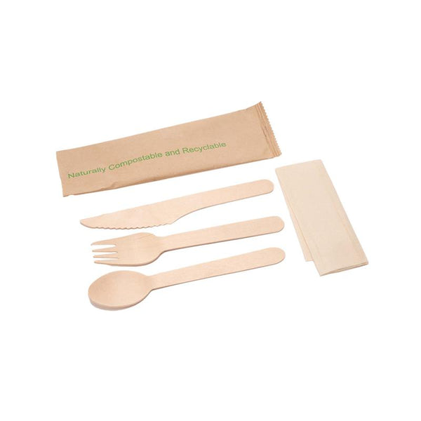 6” Wooden Cutlery Set (Fork+Knife+Spoon+Napkin)