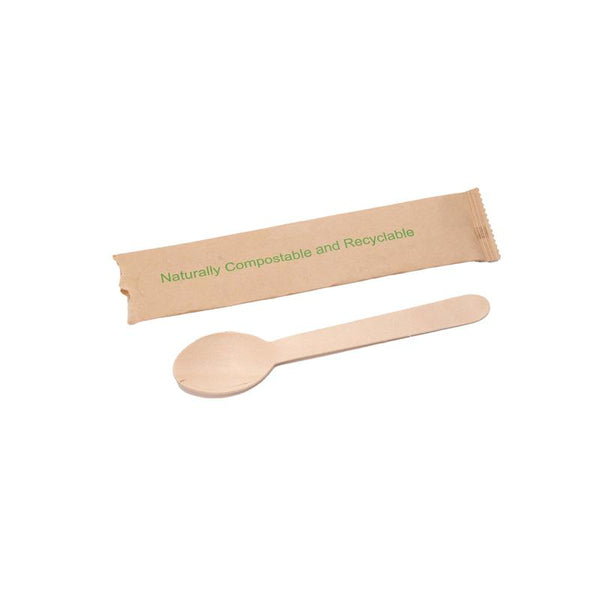 6” Compostable Wooden Soup Spoon – Individually Wrapped